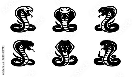 Schilderij op canvas Cobra silhouette set vector logo design with aggressive snake mascot emblem coll