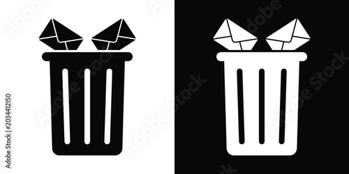 Photography Minimalist vector icon of mail envelopes thrown into a trash can