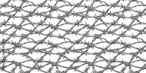 Tableau sur toile Seamless pattern background of rustic hand drawn barbed wire fence rows for secu