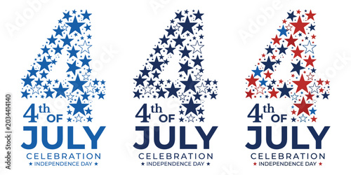 Happy Independence Day typography with fireworks and stars on blue background