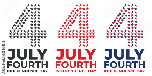 Celebration of July Fourth Independence Day with festive typography and patriotic colors