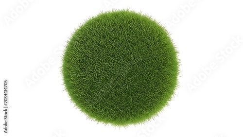 Green grass sphere isolated on white background