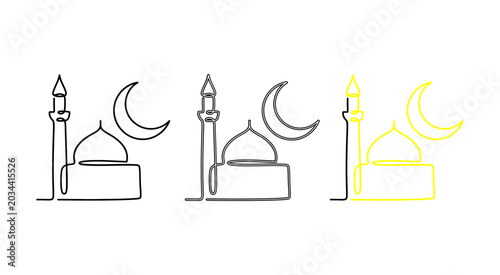 Quadro su tela Cartoon mosque with minarets and moon at night Vector