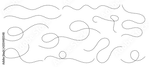 Foto Large collection of hand drawn curve dotted line, spiral dotted line hand drawn, dotted lines path on white background