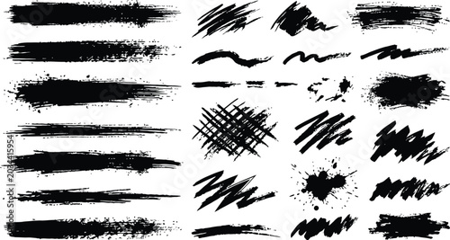 Bild auf Leinwand Black brush stroke collection diverse ink textures for graphic design and artist