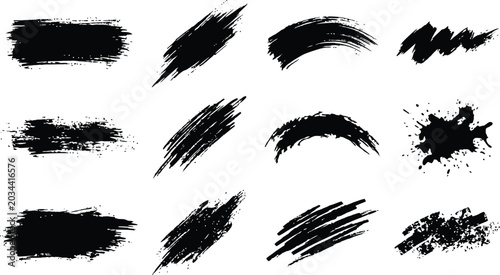 Black brush stroke collection diverse ink wash textures for graphic design and artistic projects