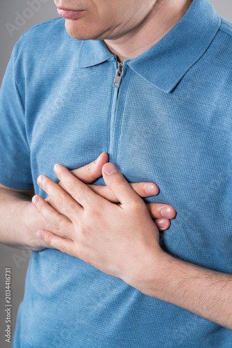 Heart attack, man with chest pain, myocardial infarction