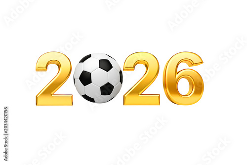 Golden 2026 number with soccer ball zero isolated on transparent background luxury sport new year concept 3d render