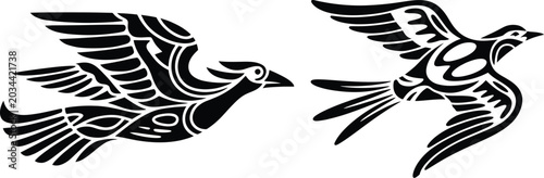 Foto Vector illustration of two birds in flight artistic silhouette illustration wing