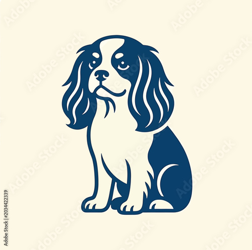 Photos Vector illustration of a cavalier king charles spaniel dog sitting, stylized fla