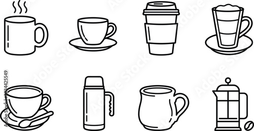 Fotografía Coffee and Hot Drink Line Icon Set Featuring Mug Espresso Cup Disposable Paper C