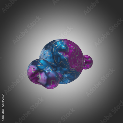 Glossy blue glass silver liquid organic metaballs