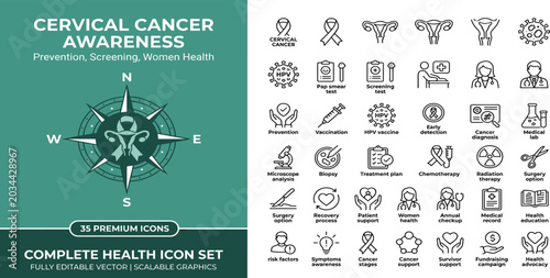 Cervical cancer thin line icon . Editable stroke . Vector .