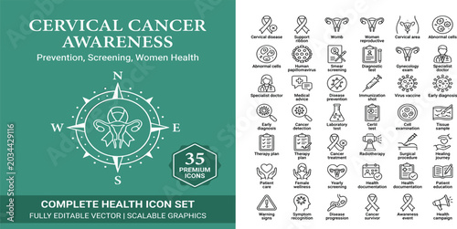 Bild auf Leinwand Cervical cancer thin line icon . Editable stroke . Vector .