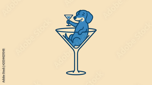 Foto Cute blue dachshund dog sitting inside a large martini glass holding a cocktail