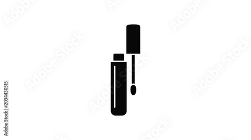 Lip gloss tube and applicator black silhouette on white background