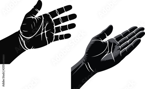 Foto Black silhouette illustrations of open hands with silhouette illustration receiv