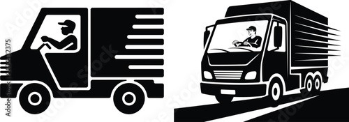 Foto Fast delivery van and truck with driver moving quickly vector illustration deliv