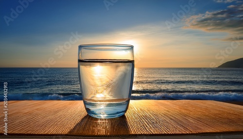 Glass Of Water Near The Sea Generated By Ai