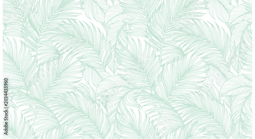 Tableau sur toile Palm leaf pattern delicate line drawing on a white background