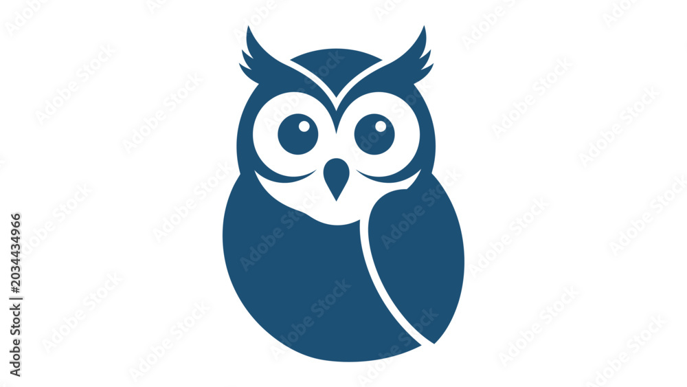 Fototapeta premium Blue owl icon on white background with computer graphic
