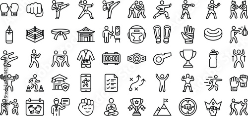 Fighting Sports & Martial Arts Outline Icon Set