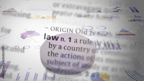 On play, light-purple 3D pie chart lifting wedge while dictionary overlay drifting, explaining law