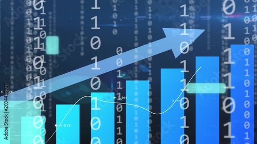 On play starting bar chart rising while arrow advancing and callouts sliding, showing data growth