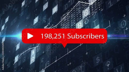 Red subscriber badge sliding in and updating numeric count, showing rapid growth over navy HUD