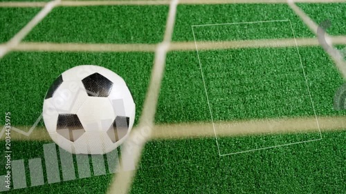 AR overlays appearing, camera shifting, bars growing beside soccer ball, visualizing goal metrics