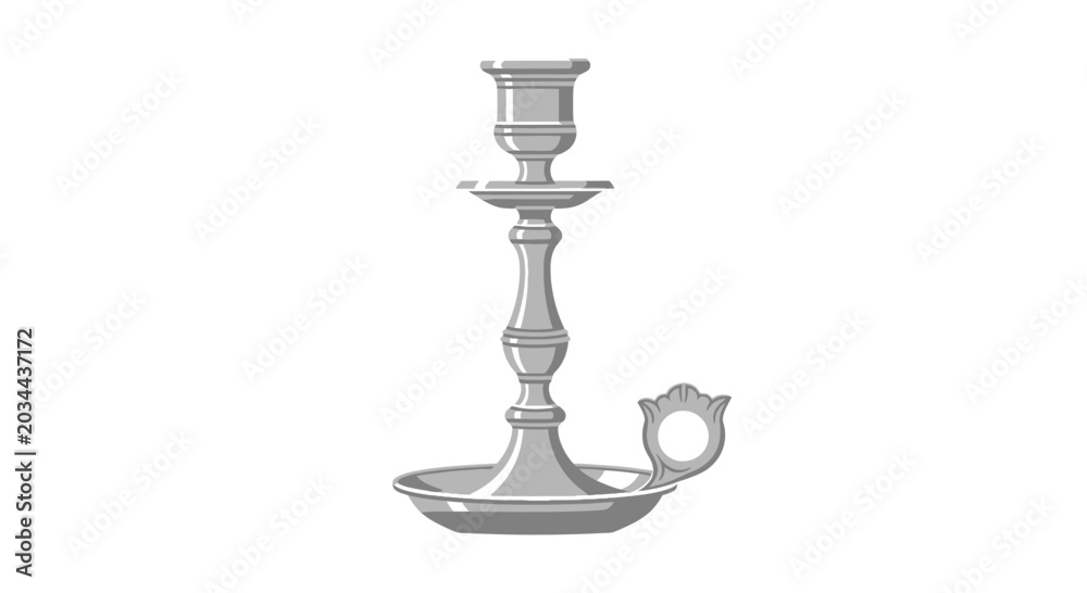 Fototapeta premium Antique Silver Candlestick Holder with Handle, Isolated on White Background