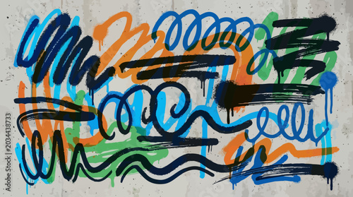 Graffiti grunge spray paint squiggles and whimsical curly lines for street art design. Urban style graffiti bold lines and brush stroke