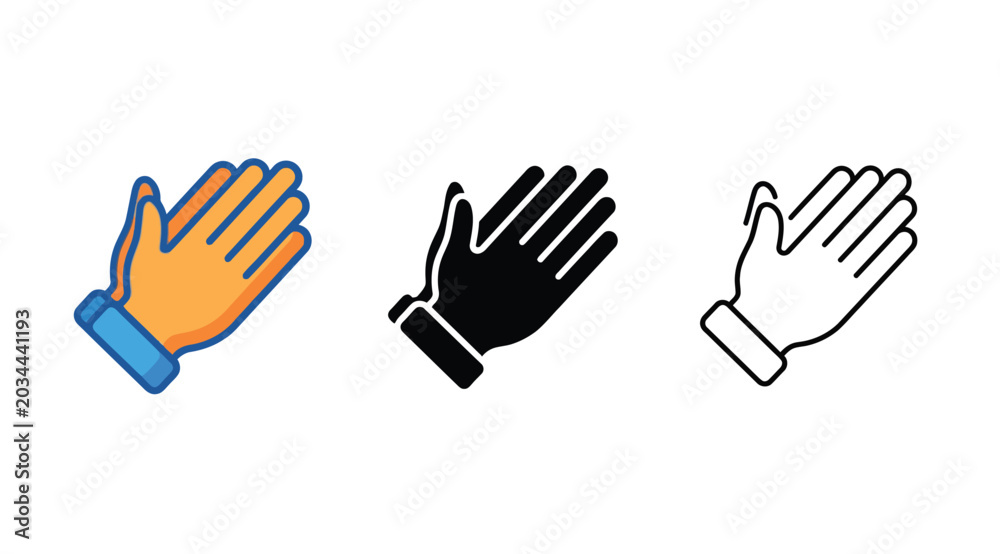 Fototapeta premium Three waving hand icons in different colors Vector, illustration