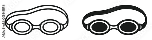 Billede på lærred Black and white line art illustrations of swimming goggles with adjustable strap