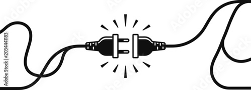 Photos Illustration of a disconnected electrical plug and socket with stylized connecti