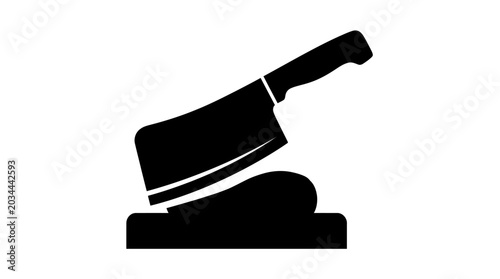 Canvastavla Cleaver and cutting board silhouette on a white background