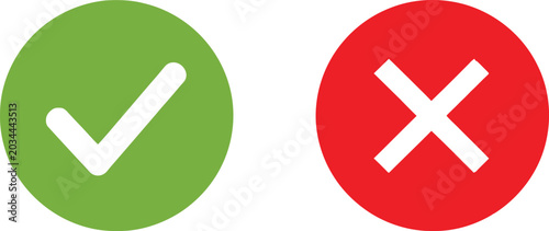 Bild auf Leinwand Checkmark and cross icon set in green and red circles Vector