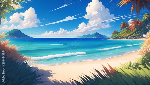 Summer Beach Japanese Anime Style Banner Poster Wallpaper