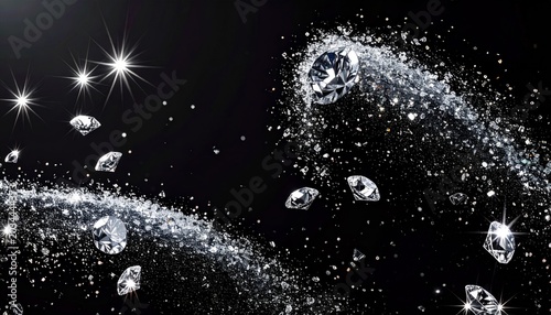 Shimmering Diamonds Flowing Through Darkness with Sparkling Stars and Glitter