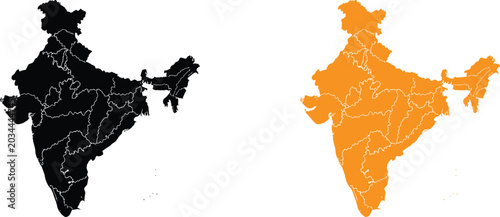 Foto India map with state borders and filled orange version Vector
