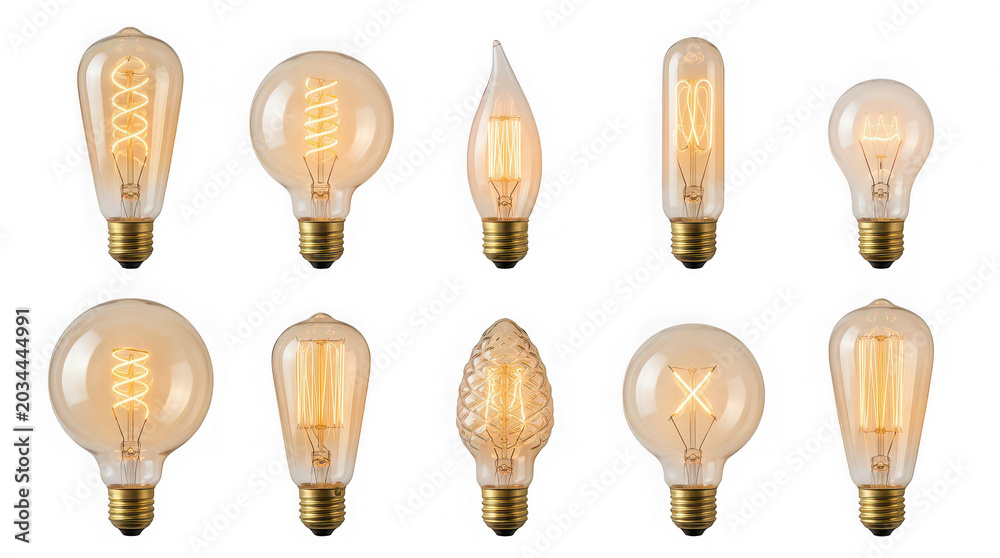 Naklejka premium Assorted vintage light bulbs isolated on plain background
