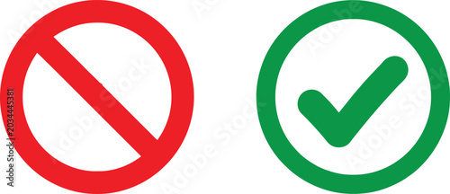 Принти на полотні Red prohibition symbol and green check mark icon set Vector