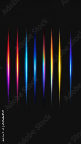 Multiple Colorful Lens Flare Light Streaks Against Black Background Abstract Digital Art
