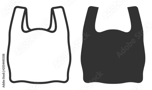 Принти на полотні plastic shopping bag icon set, reusable and disposable bag vector illustration o
