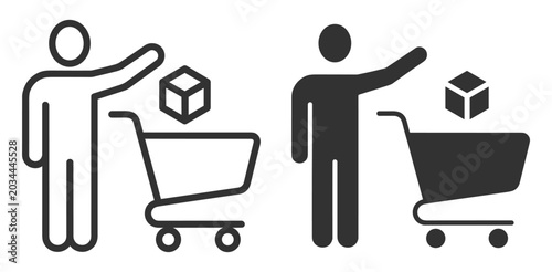 Canvastavla human figure with shopping cart and cube icon set line and solid style on transp