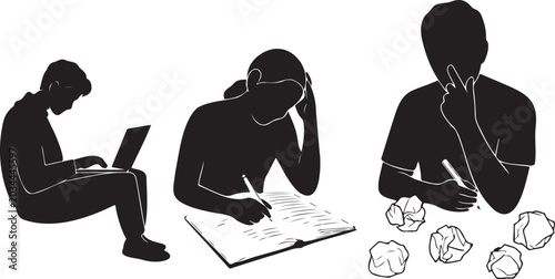 Canvastavla Silhouette of three people engaged in study and work with a laptop notebook and