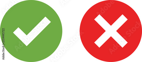 Tableau sur toile Simple checkmark and cross icon set in green and red circles Vector