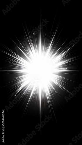 Bright White Starburst Explosion With Light Rays on Black Background