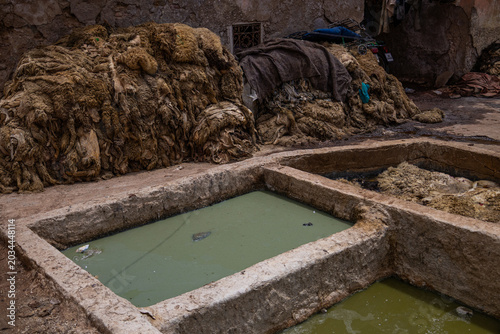 Photography Traditional leather tanning pits operated by Berbers in Morocco