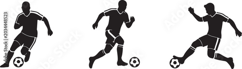 Photos Black silhouettes of soccer players kicking ball